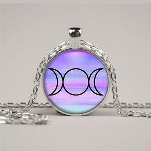 New Triple Moon Silver Glass Cabochon Necklace.